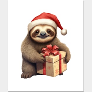 Baby Christmas Sloth With Gift Posters and Art